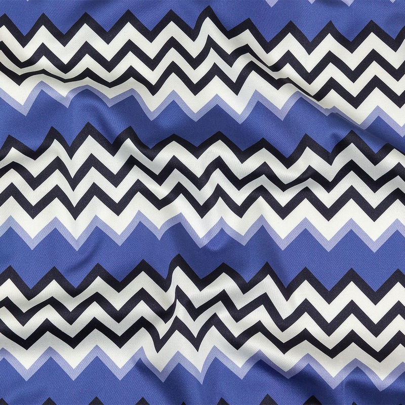 Stretch Cotton Sateen – Blue and Black Zig Zags – Blues Night Print – Mood Exclusive Indigo Collection