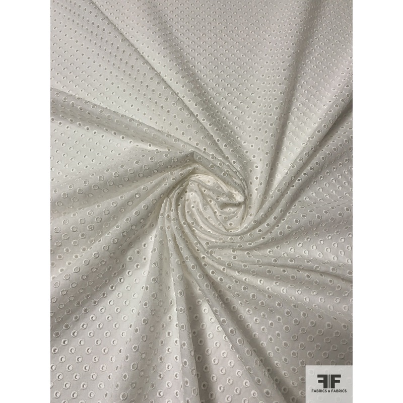 Circles Embroidered Eyelet Cotton Voile – Off-White Fabric by the Yard