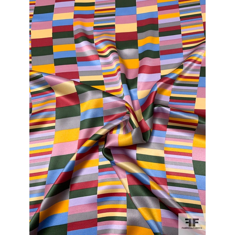 Geometric Layers Printed Silk Charmeuse – Multicolor Fabric by the Yard
