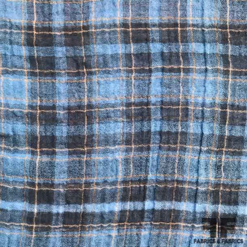 Plaid Wrinkled Cotton Gauze Shirting – Blue/Orange Fabric by the Yard