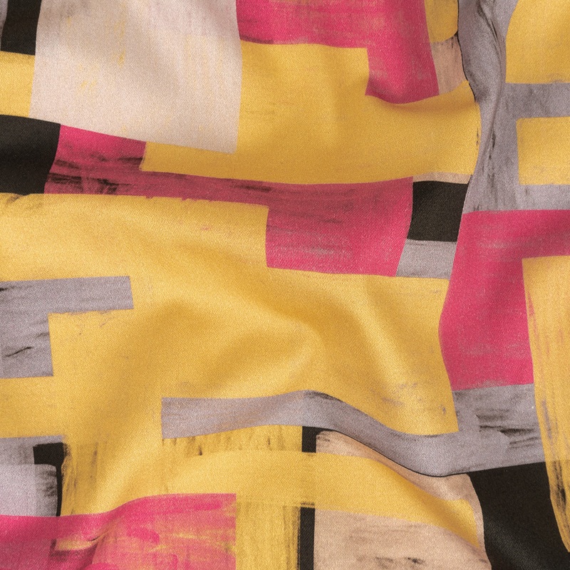 Stretch Cotton Sateen – Purple, Pink and Yellow Painterly Geometric – Theory of Abstraction Print – Mood Exclusive Wisteria Collection