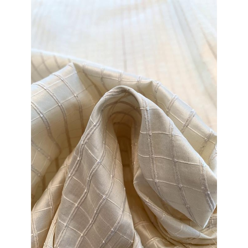 Woven Textured Windowpane Silk Taffeta – Cream Fabric by the Yard