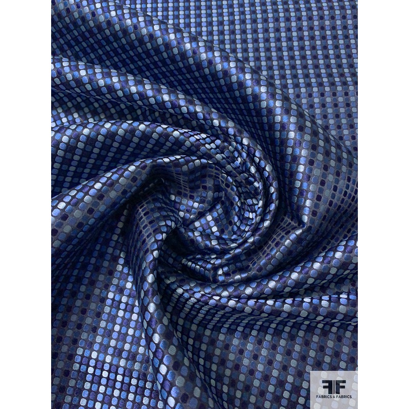 Dot Grid Silk Necktie Jacquard Brocade – Shades of Blue Fabric by the Yard