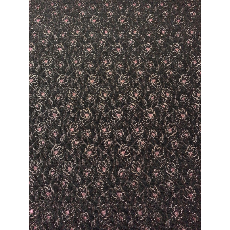 Italian Boucle-Look Brocade with Floral Lurex Design – Grey / Metallic Pink / Metallic Light Gold Fabric by the Yard