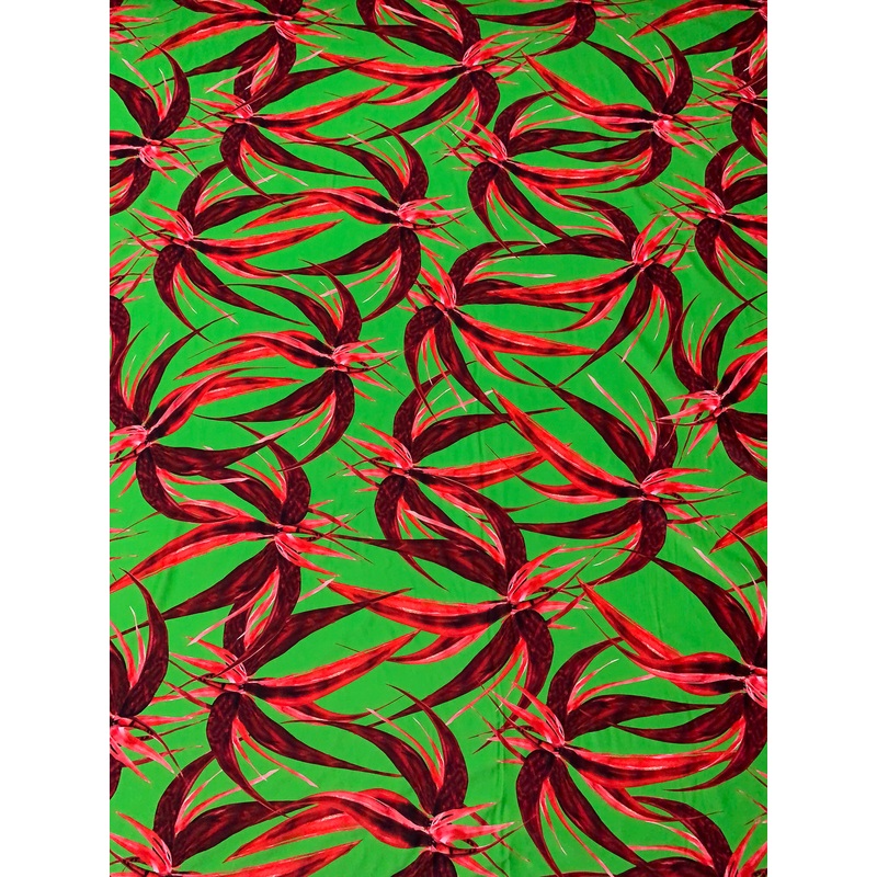 Italian Tropical Floral Printed Lycra Knit – Green / Raspberry / Black Fabric by the Yard