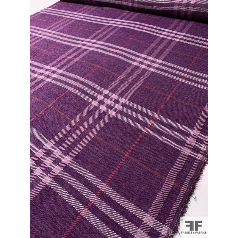 Large Scale Plaid Chenille Jacket Weight Suiting – Purple / Berry / Pink Fabric by the Yard