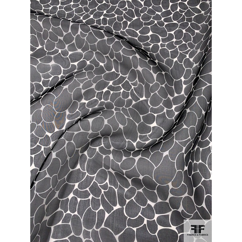 Overlapping Ovals Printed Silk Organza – Black / White Fabric by the Yard