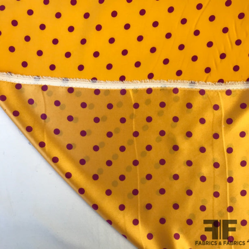 Polka Dot Charmeuse Panel – Tangerine/Magenta Fabric by the Panel