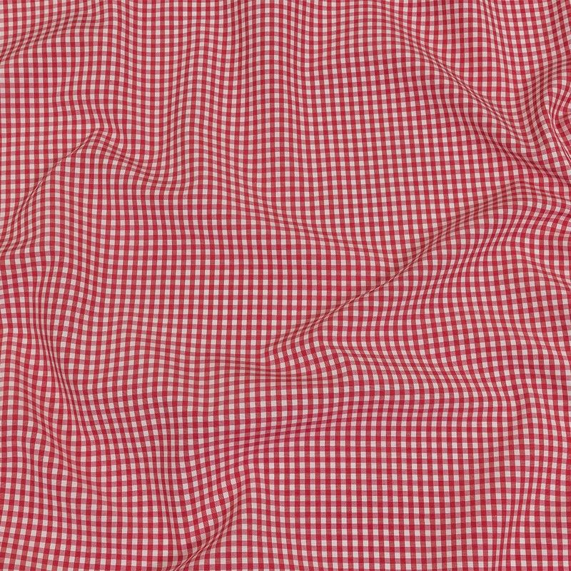 Red and White Checked Cotton and Polyester Shirting