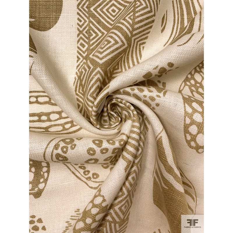 Seashells Printed Linen-Weave Cotton – Khaki / Sand Fabric by the Yard