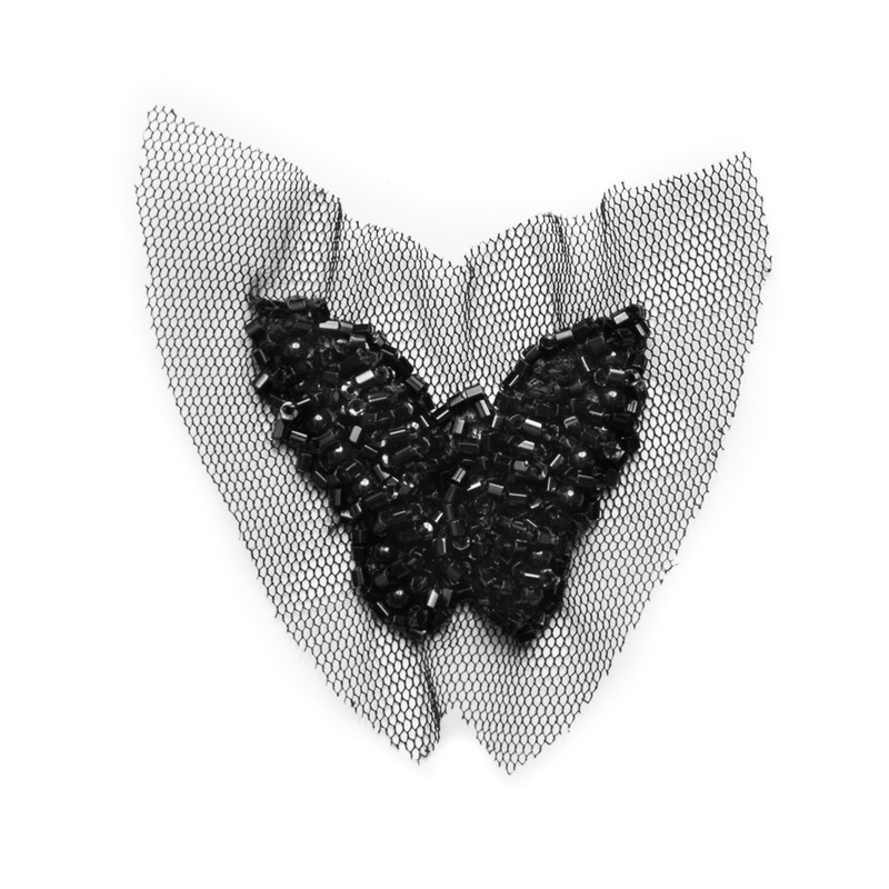 Small Black Beaded Butterfly Applique – 1.375″ x 1.75″