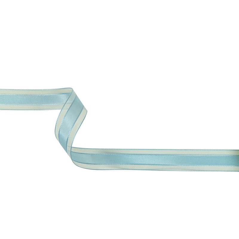 Baby Blue Woven Ribbon with Sheer Organza Borders – 0.75″