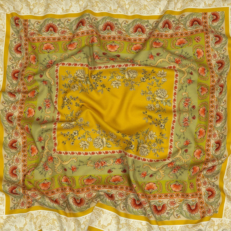 Cotton and Viscose Twill Panel – Yellow and Green Floral Squares – Mood Exclusive Palace of Illusions