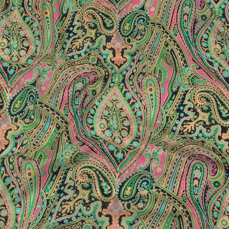 Cotton Voile – Black and Green Paisley – Hippy Shake Print – Mood Exclusive Citrus Collection