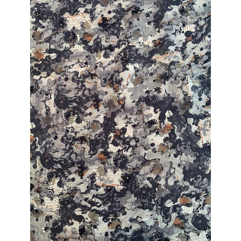 Curator Abstract Printed Silk Habotai – Grey / White / Apricot Fabric by the Yard