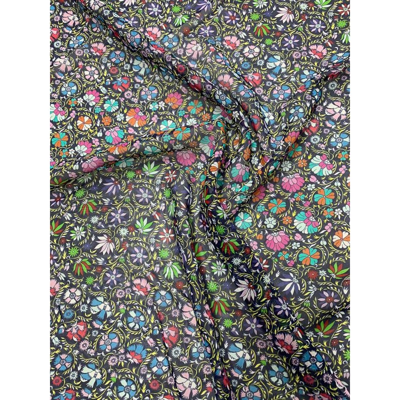 Floral Laurel Wreath Printed Silk Chiffon – Multicolor Fabric by the Yard