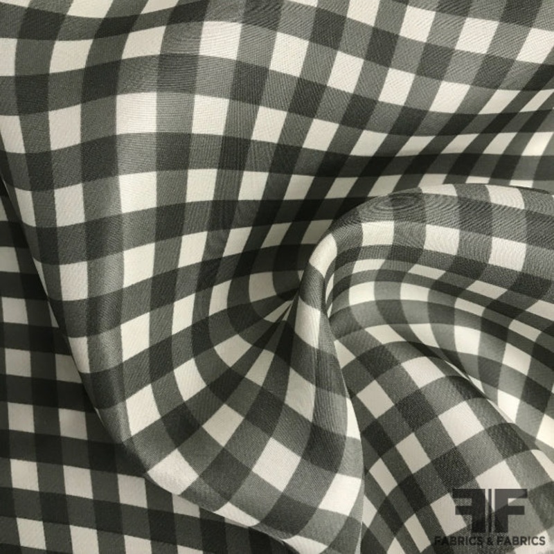 Gingham Silk Gazar – Slate Grey/Ivory Fabric by the Yard