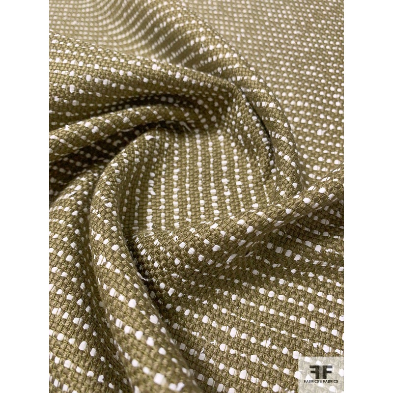 Italian Basic Woven Cotton Blend Tweed Suiting – Olive Green / Off-White Fabric by the Yard