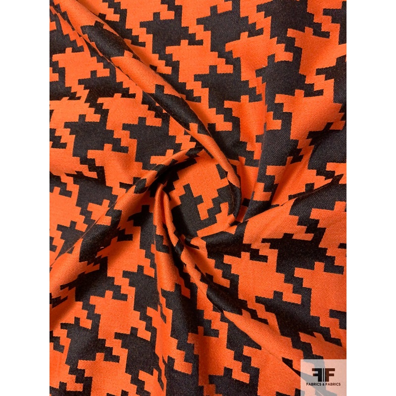 Italian Pixelated Houndstooth Reversible Jacket-Weight Suiting – Orange / Black Fabric by the Yard