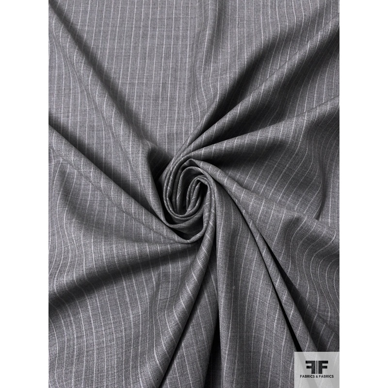 Italian Striped Super 120s Wool Suiting with Fused Back – Grey / Light Grey Fabric by the Yard