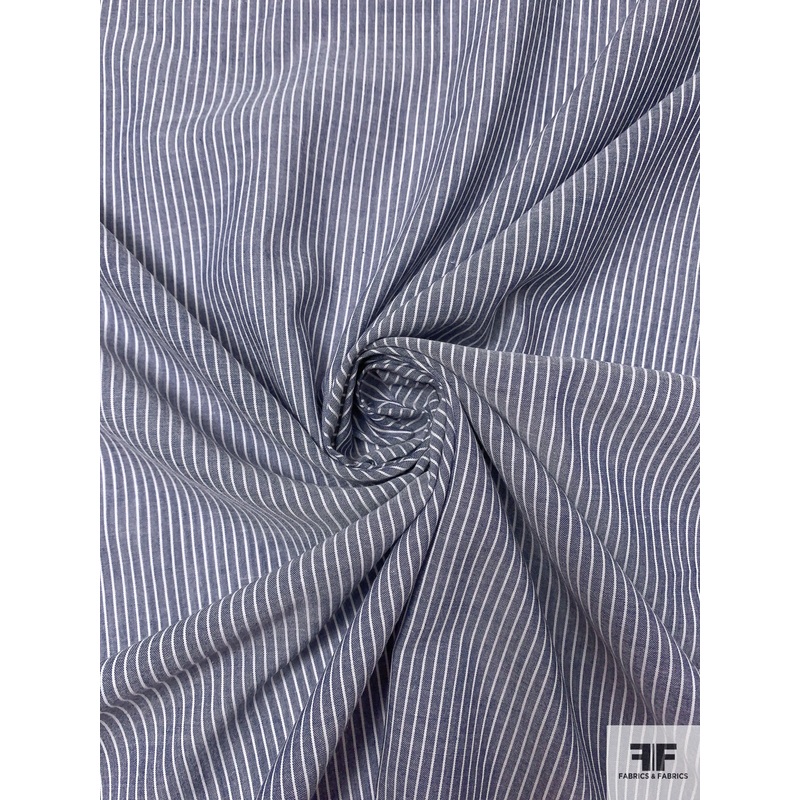 Vertical Striped Fine Cotton Shirting – Denim Blue / White Fabric by the Yard