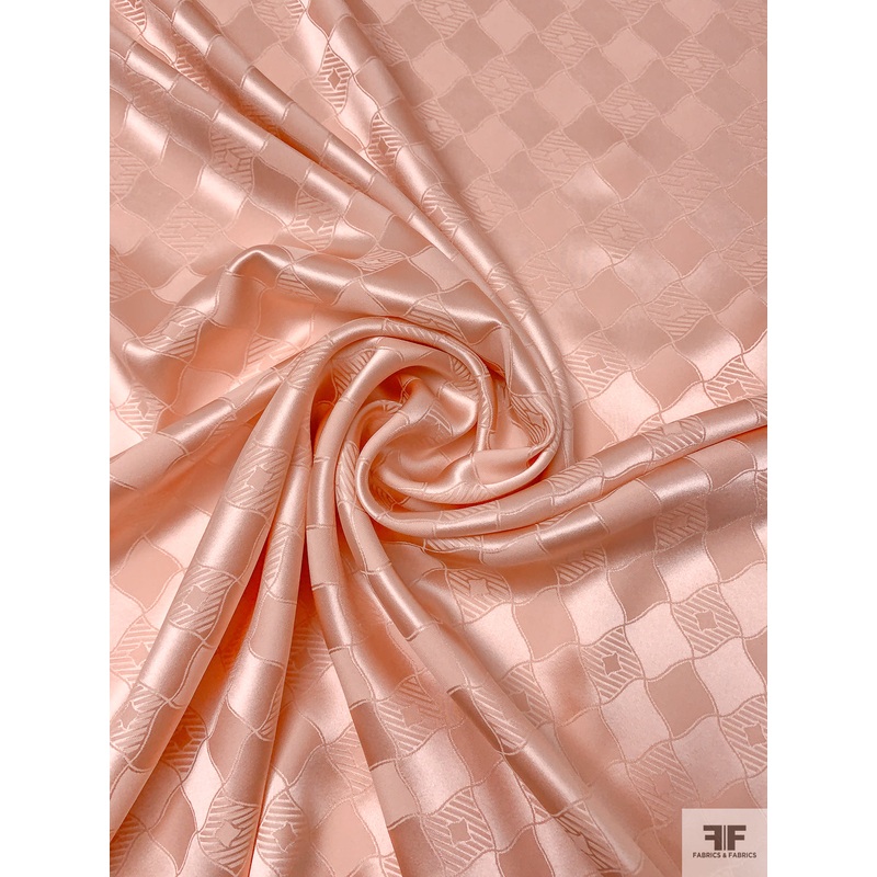 Wavy Diamond Jacquard Silk Charmeuse – Light Peachy Pink Fabric by the Yard
