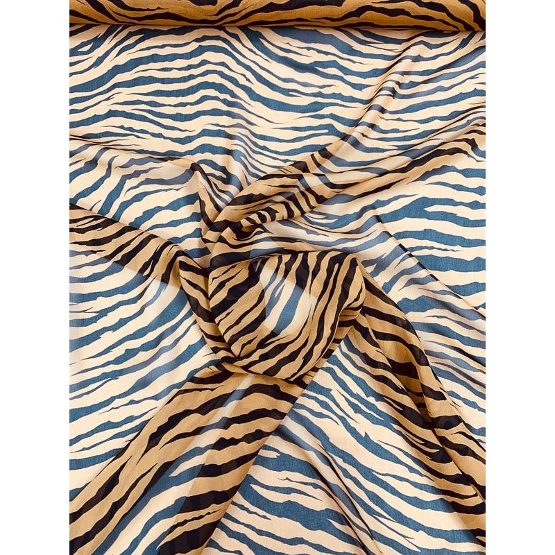 Zebra Pattern Printed Silk Chiffon – Caramel / Black Fabric by the Yard