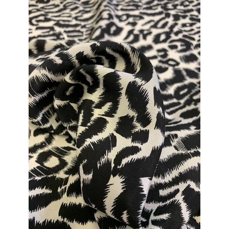 Animal Pattern Printed Silk Crepe de Chine – Black / Pale Grey Fabric by the Yard