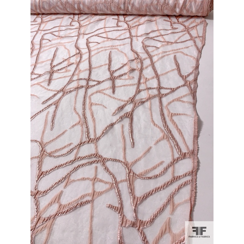 Branch Vines Cloqu Polyester Organza with Slight Shimmer and Lurex – Blush Pinks / Shimmery White Fabric by the Yard