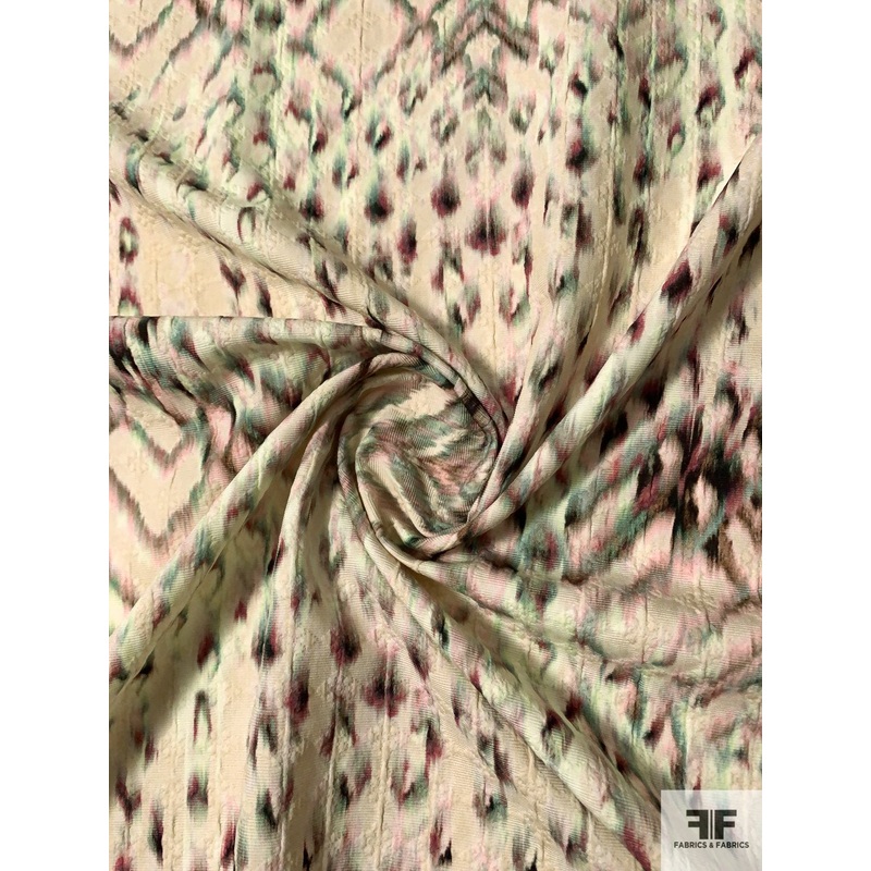 Hazy Abstract Ethnic Printed Cotton Jacquard Brocade – Cream / Berry / Black / Dusty Seafoam Fabric by the Yard