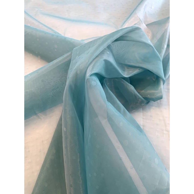 Italian Polka Dot Tone-on-Tone Polyester Organza – Teal Fabric by the Yard