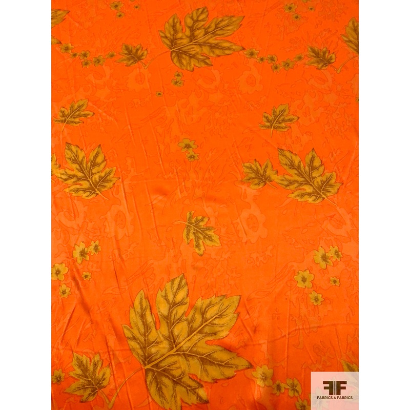 Leaf Printed Silk Charmeuse – Orange / Autumn Yellow Fabric by the Yard