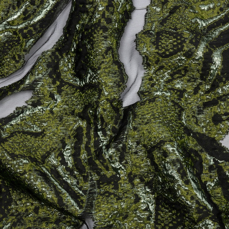 Metallic Pine Green and Black Abstract Luxury Burnout Brocade