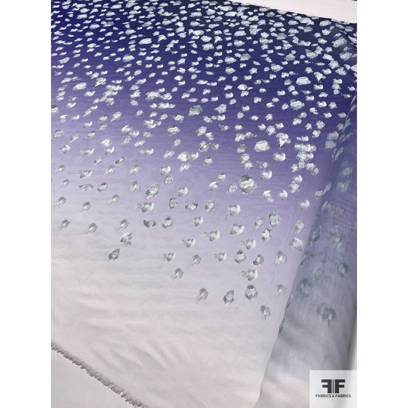 Ombre and Abstract Brushstroke Printed Polyester Organza with Textured Weave – Purple / White / Grey Fabric by the Yard