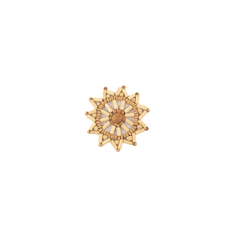 Vintage Ivory and Natural Wood Beaded Snowflake Applique – 2.5″ x 2.5″