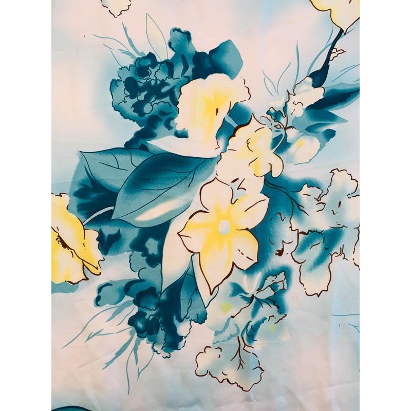 Watercolor Floral Printed Fine Silk Twill – Teal / White / Yellow Fabric by the Yard