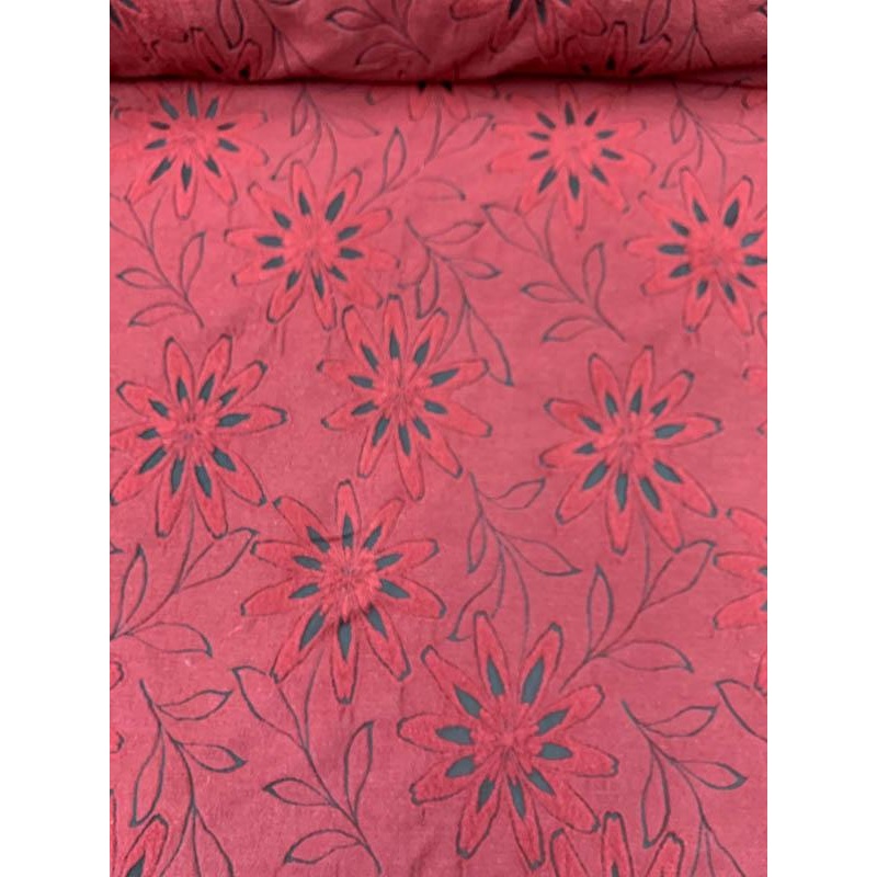 Woven Floral Burnout-Like Wool Suiting – Burgundy / Black Fabric by the Yard