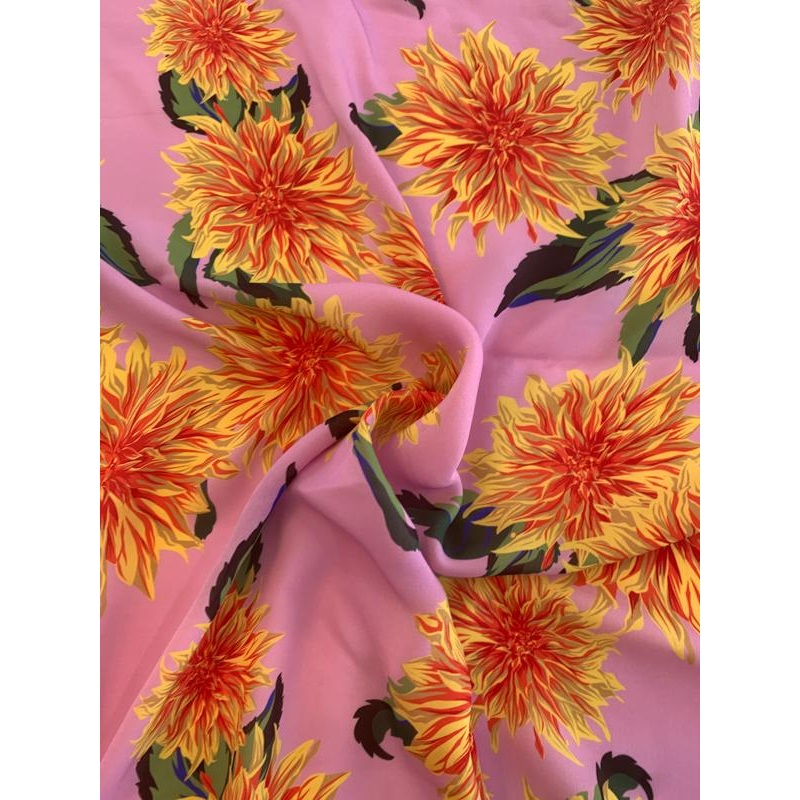 Carolina Herrera Floral Printed Silk Georgette – Pink / Yellow / Orange / Green Fabric by the Yard