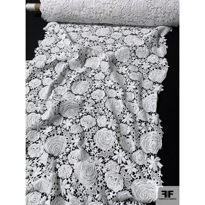 Floral Rosettes Guipure Lace – White Fabric by the Yard