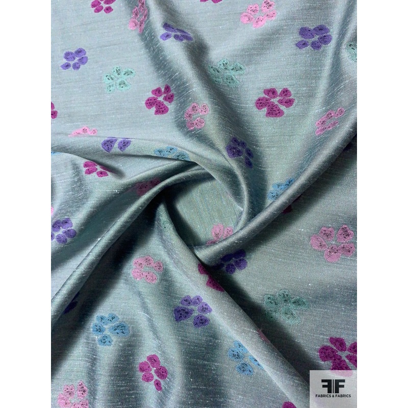 French Floral Clover Brocade – Dusty Seafoam / Purple / Orchid Fabric by the Yard
