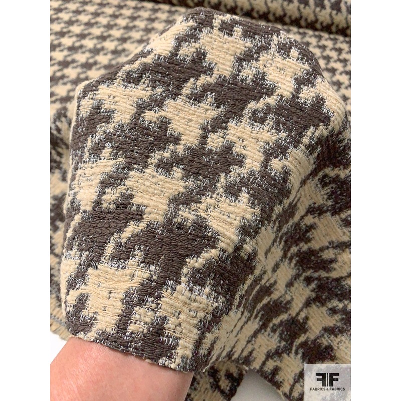 Houndstooth Cotton Blend Ladies Suiting – Tan / Brown Fabric by the Yard