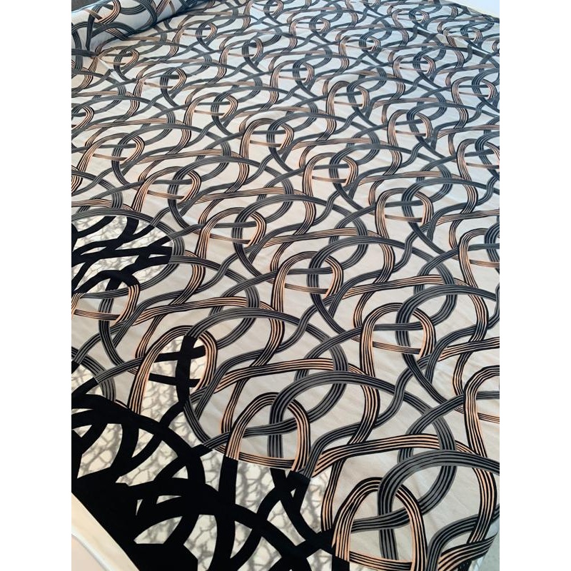 Intertwining Looping Ropes Printed Silk Charmeuse – Grey / Black / Peach Fabric by the Yard
