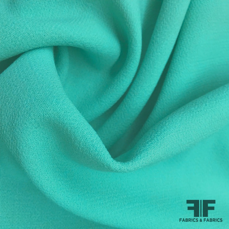 Italian Double Faced Wool Crepe – Aruba Blue Fabric by the Yard