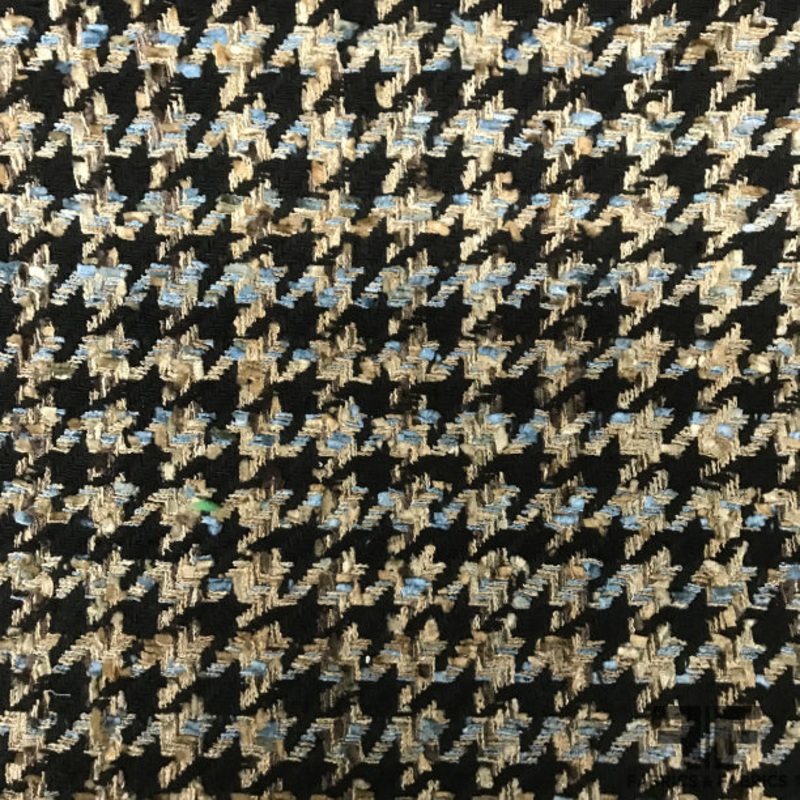 Italian Houndstooth Tweed – Black/Brown/Blue Fabric by the Yard