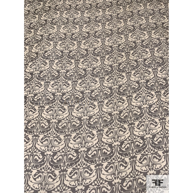 Regal Printed Slightly Crinkled Silk Chiffon – Ecru / Brown-Olive Fabric by the Yard