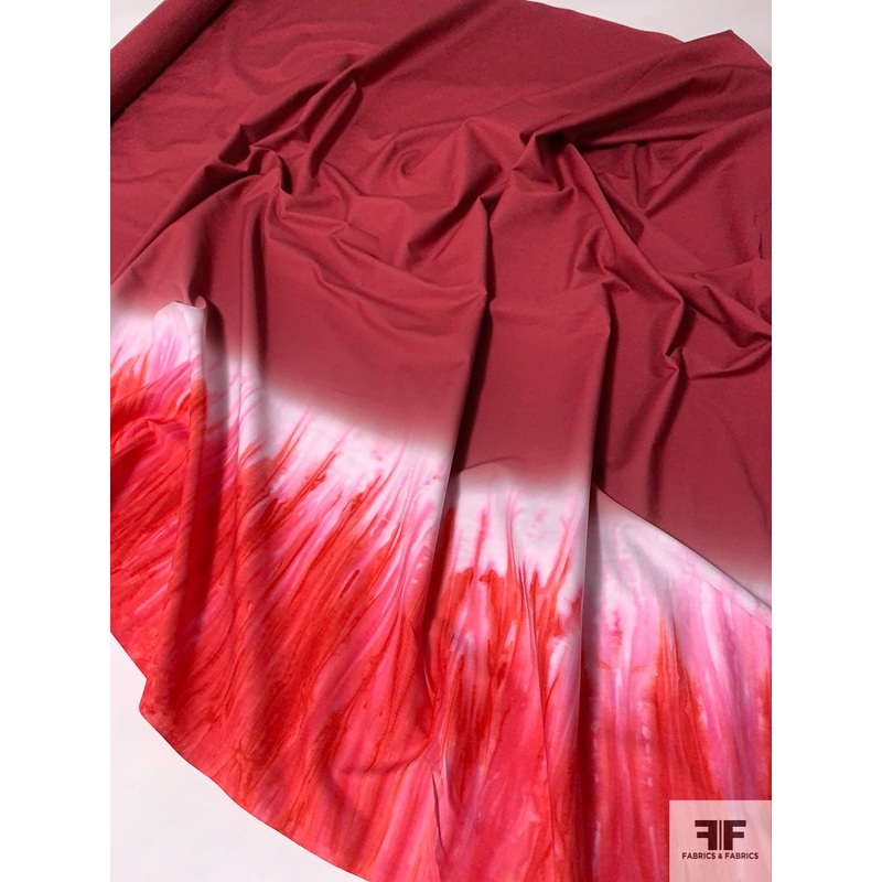 Tie-Dye Border Pattern Printed Cotton Poplin – Wine Red / White / Magenta Fabric by the Yard