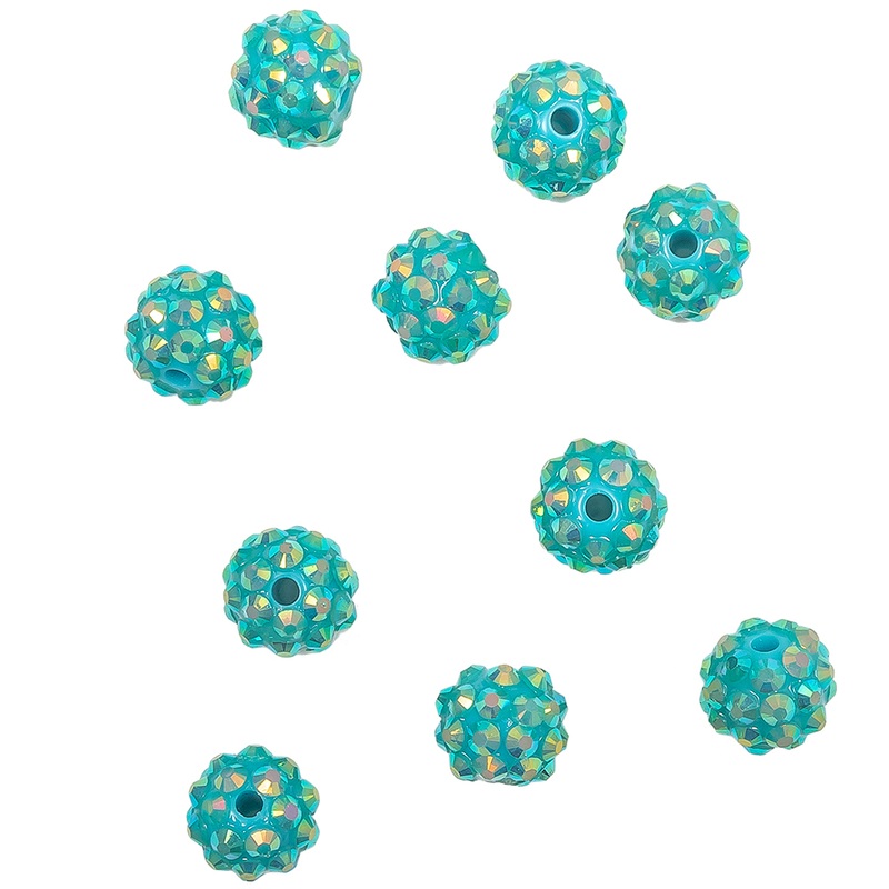 Turquoise AB Rhinestone and Resin Faceted 12mm Beads – 10pc