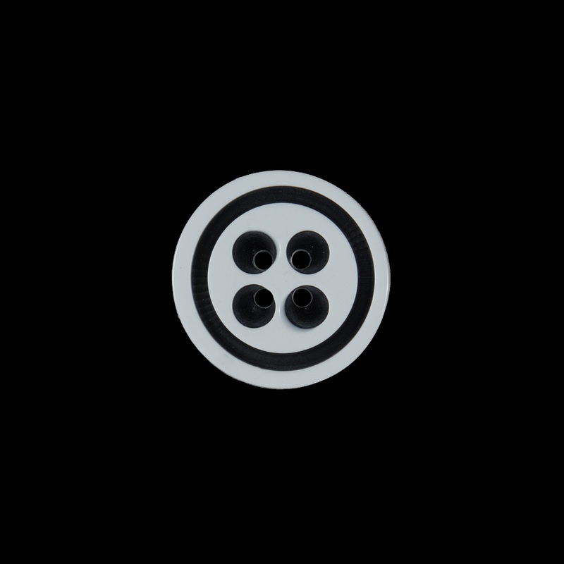 White and Black Plastic 4-Hole Button – 24L/15mm