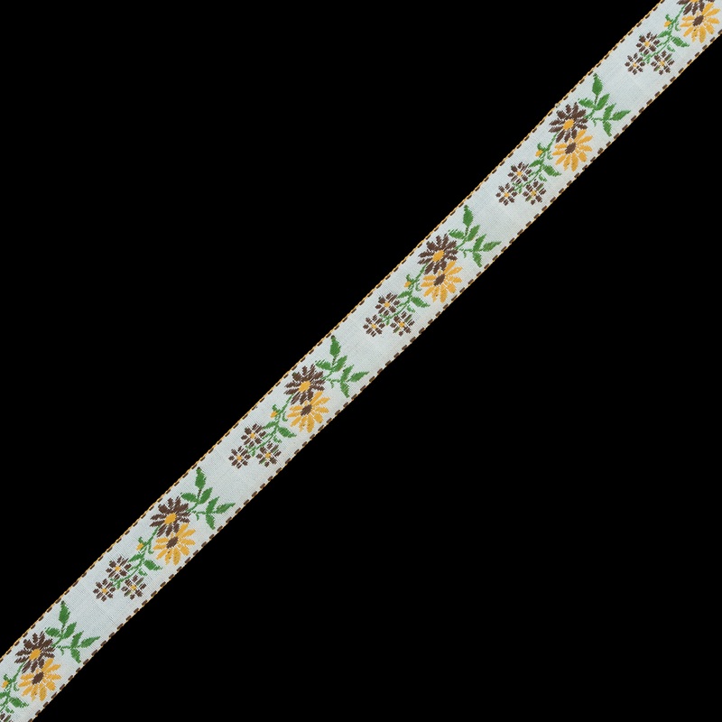 Yellow and Brown Floral German Jacquard Ribbon – 0.875″