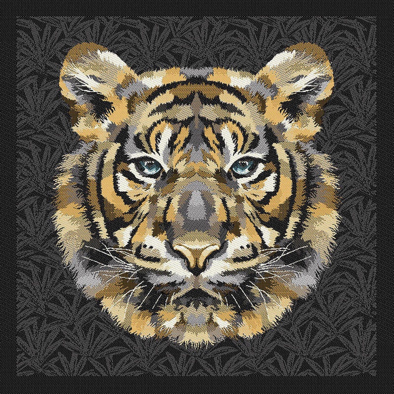 French Charcoal and Sand Bengal Tiger Chief Oversized Square Patch – 18.875″